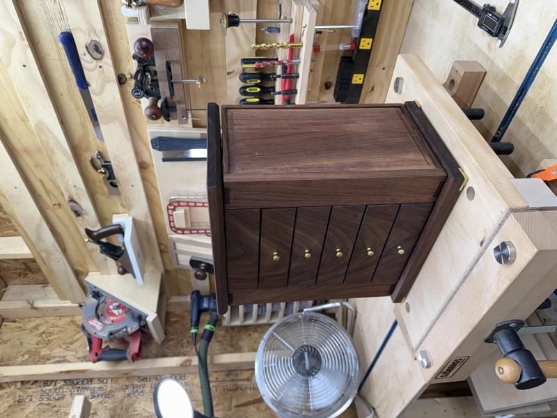 Walnut Jewelry Cabinet: Three-quarter view