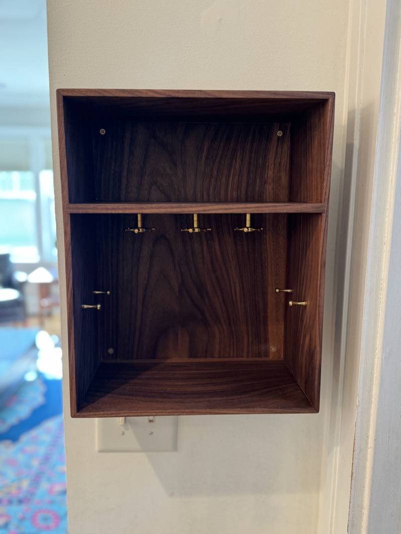 Walnut Key Cabinet: On the wall, before the keys went in
