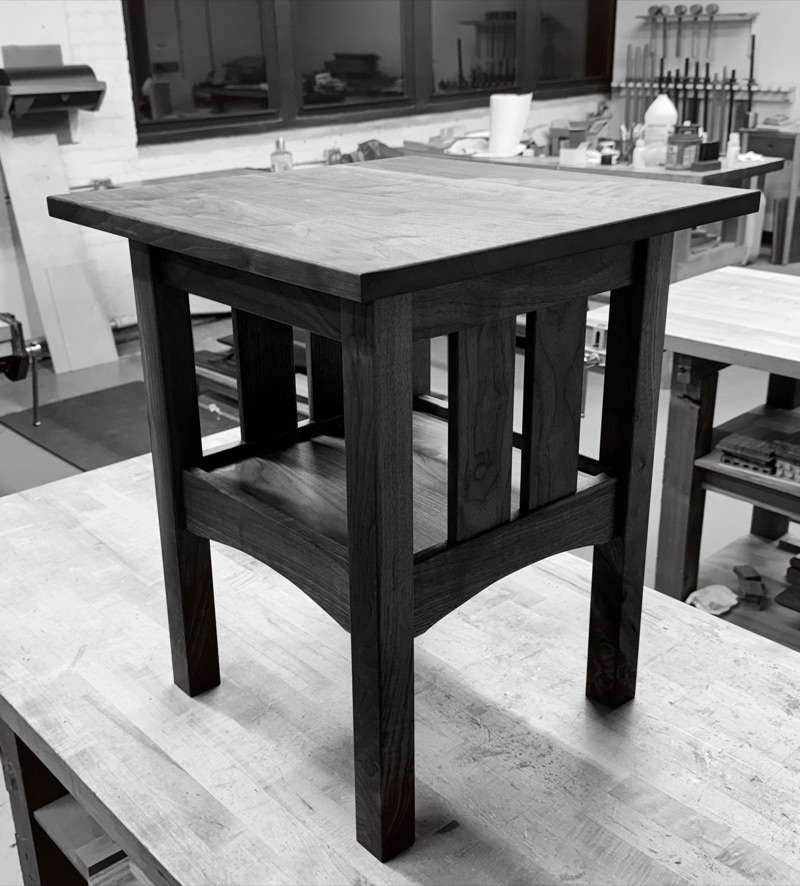 Mission Side Table: Finished, in a deep dark stain