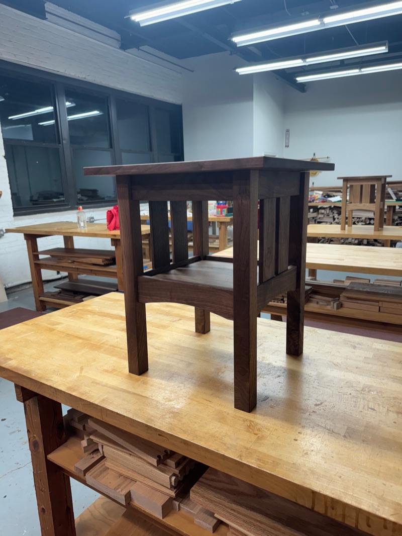 Mission Side Table: Finished, with the slatted sides and lower shelf