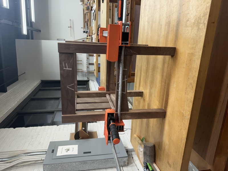 Mission Side Table in progress: Glue-up in clamps